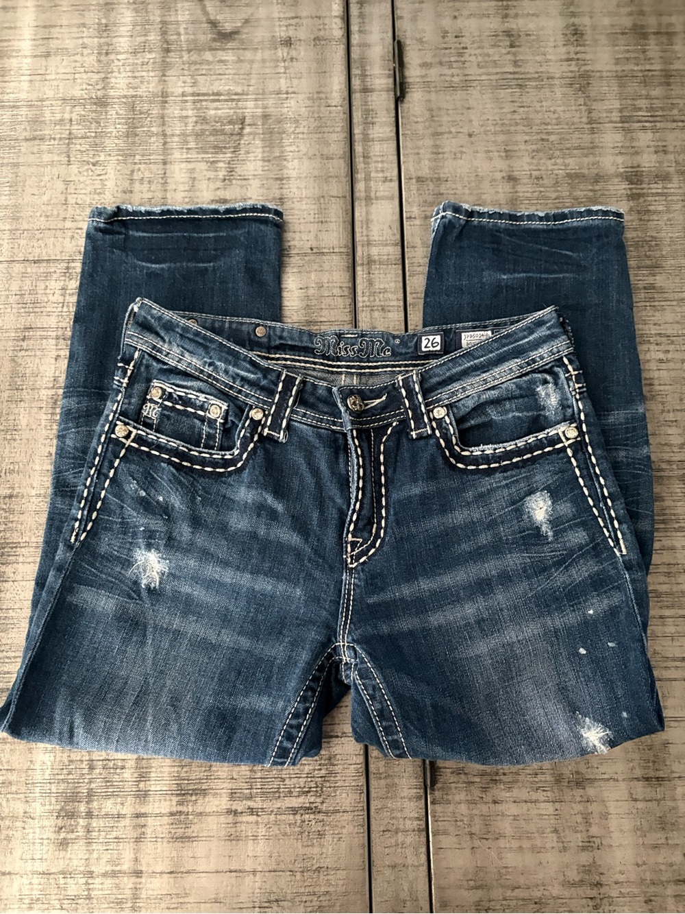 Miss Me Blue Distressed Embroidered Ankle Jeans